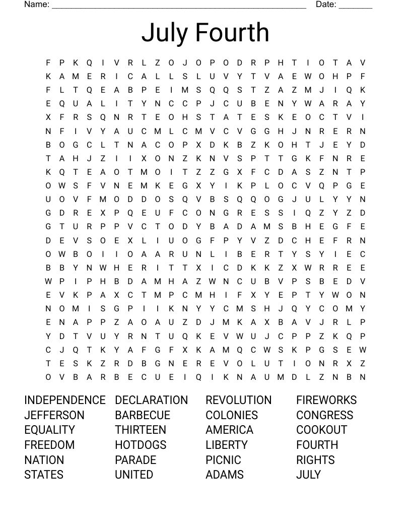 July Fourth Word Search