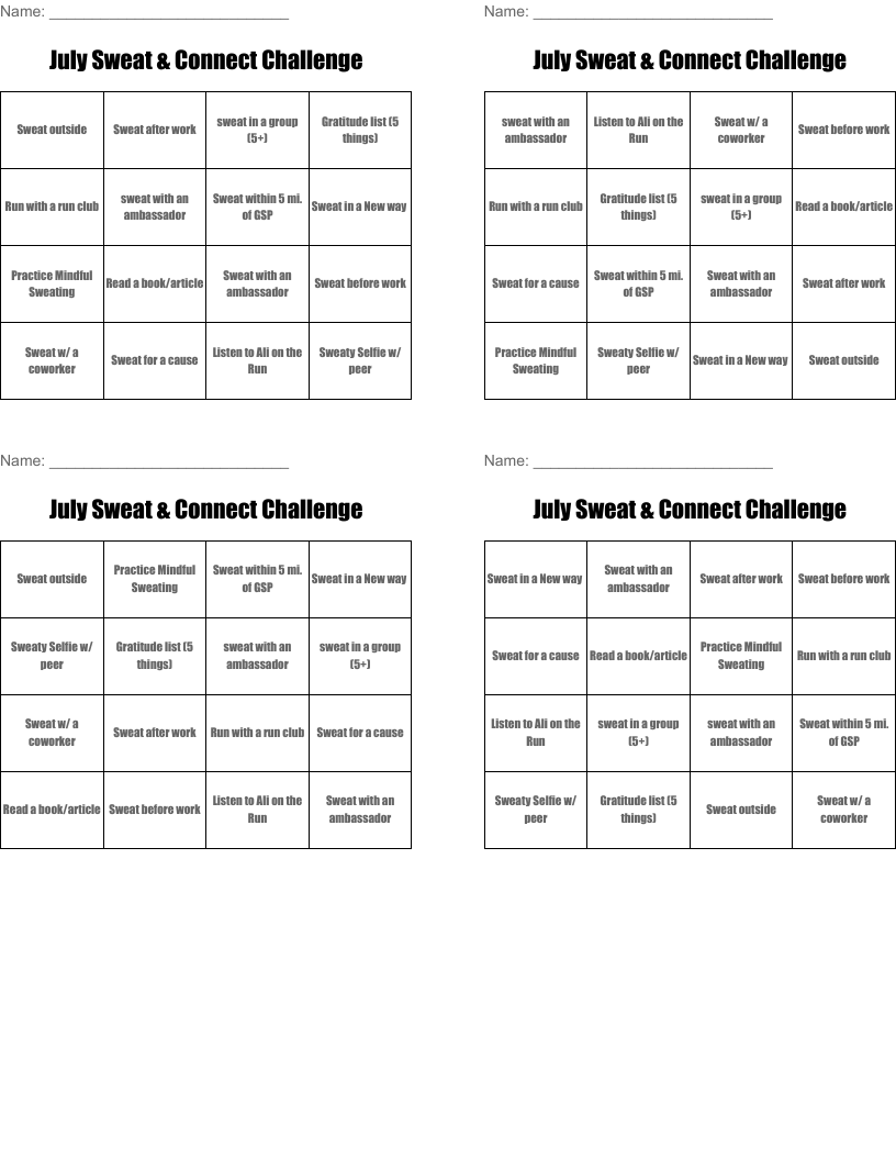 July Sweat & Connect Challenge