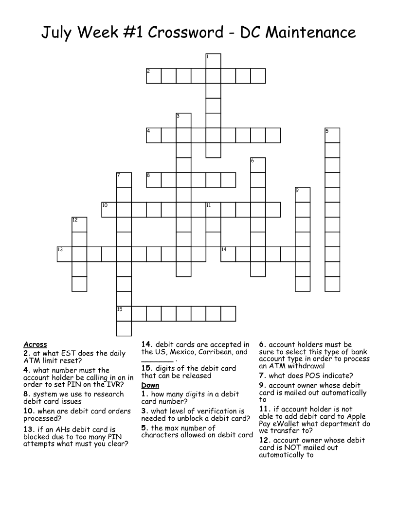 July Week #1 Crossword - DC Maintenance
