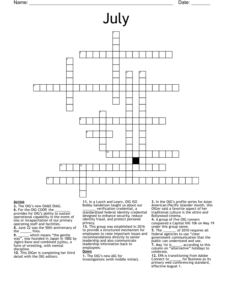 July  Crossword