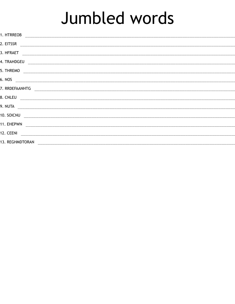 Jumbled words Word Scramble