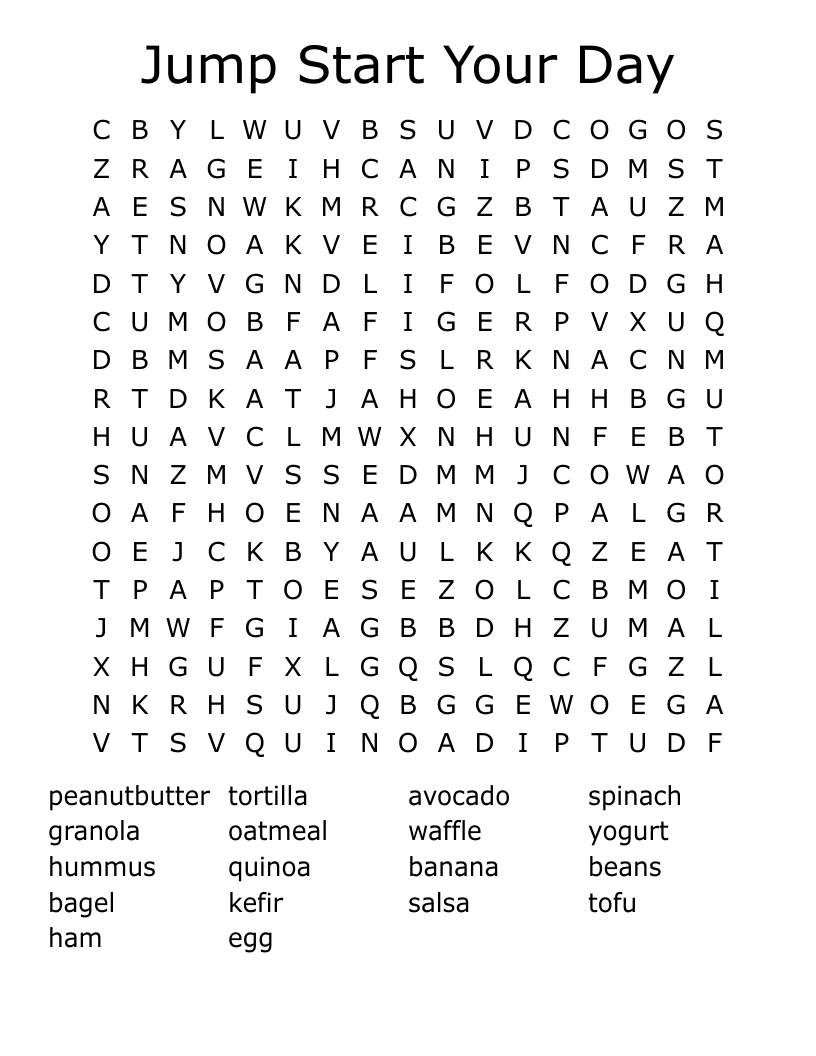 Jump Start Your Day Word Search