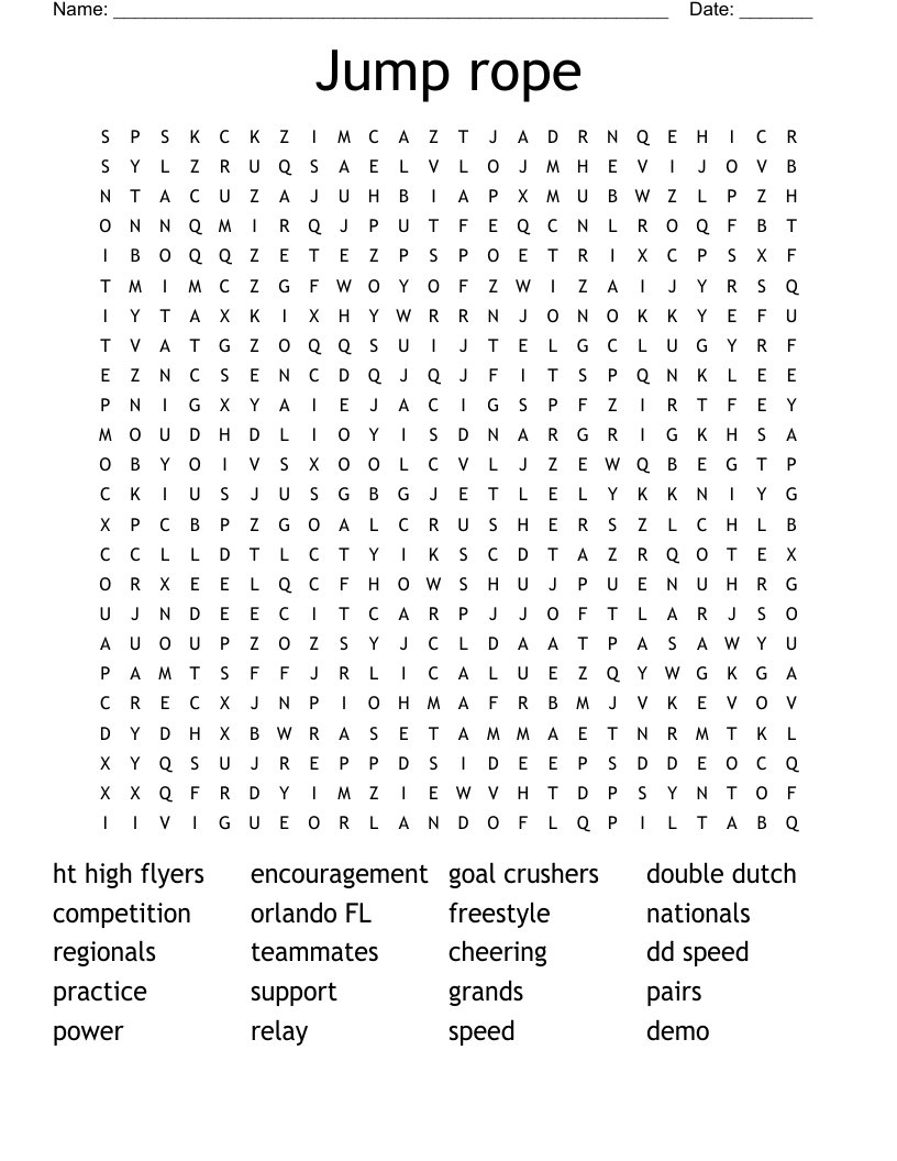 Jump rope Word Search