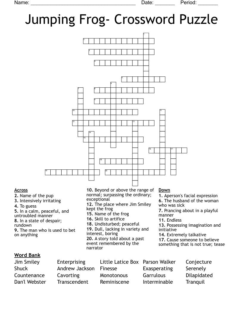 Jumping Frog- Crossword Puzzle