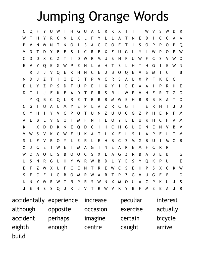 Jumping Orange Words Word Search