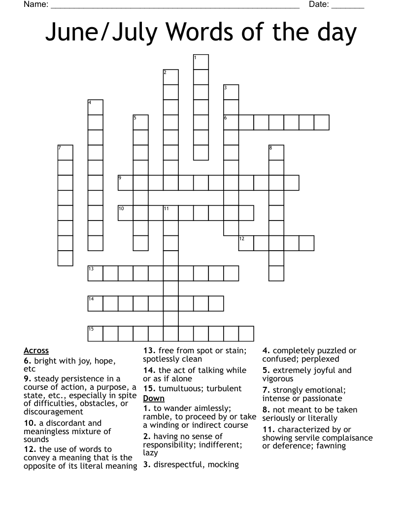 June/July Words of the day Crossword