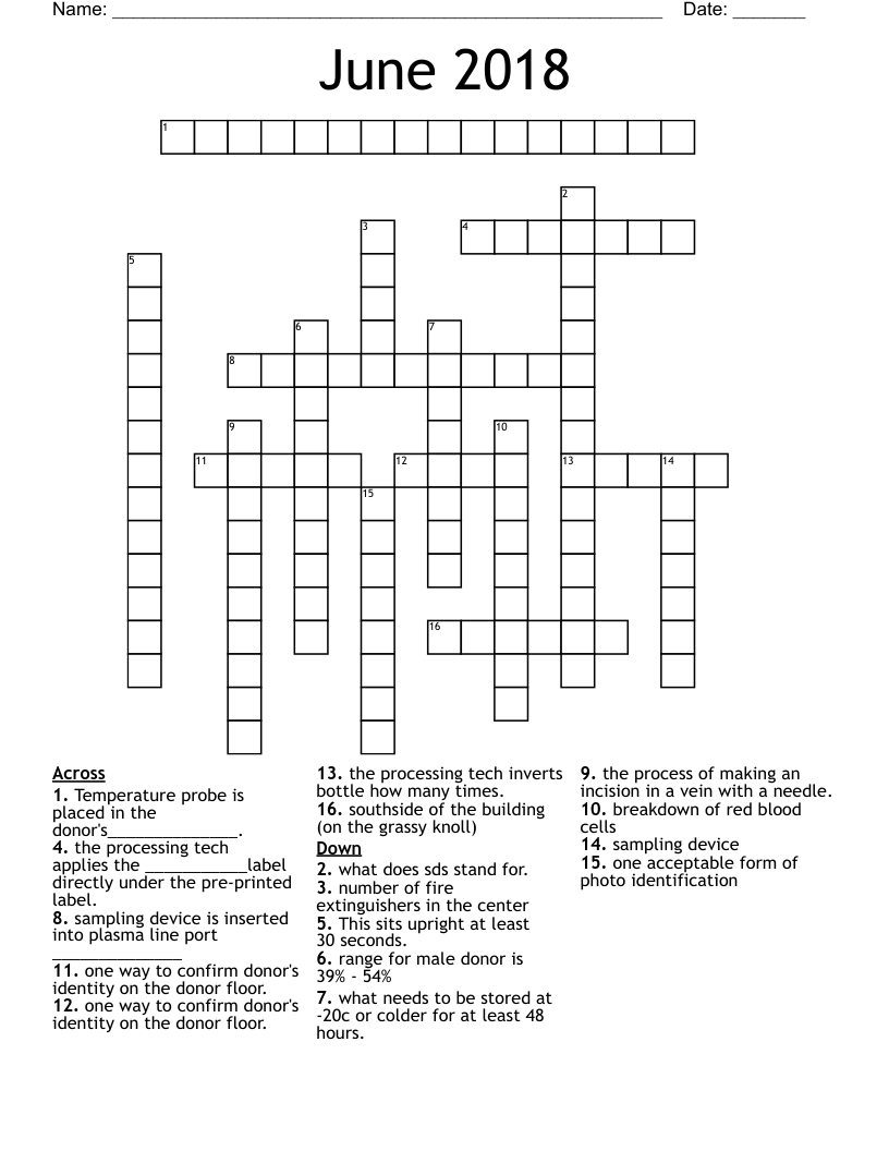 June 2018 Crossword