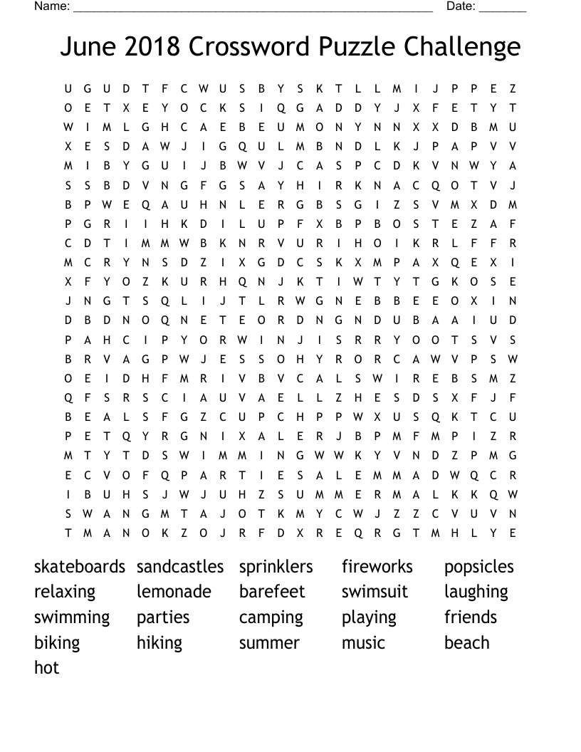 June 2018 Crossword Puzzle Challenge Word Search
