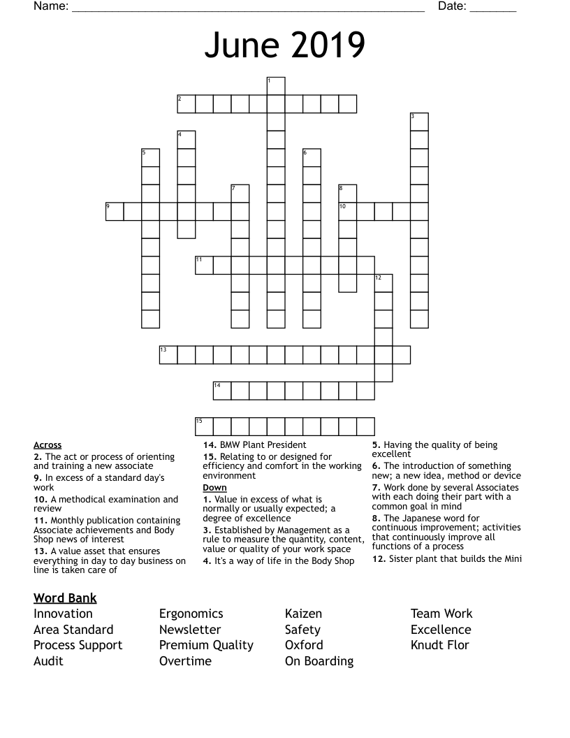 June 2019 Crossword