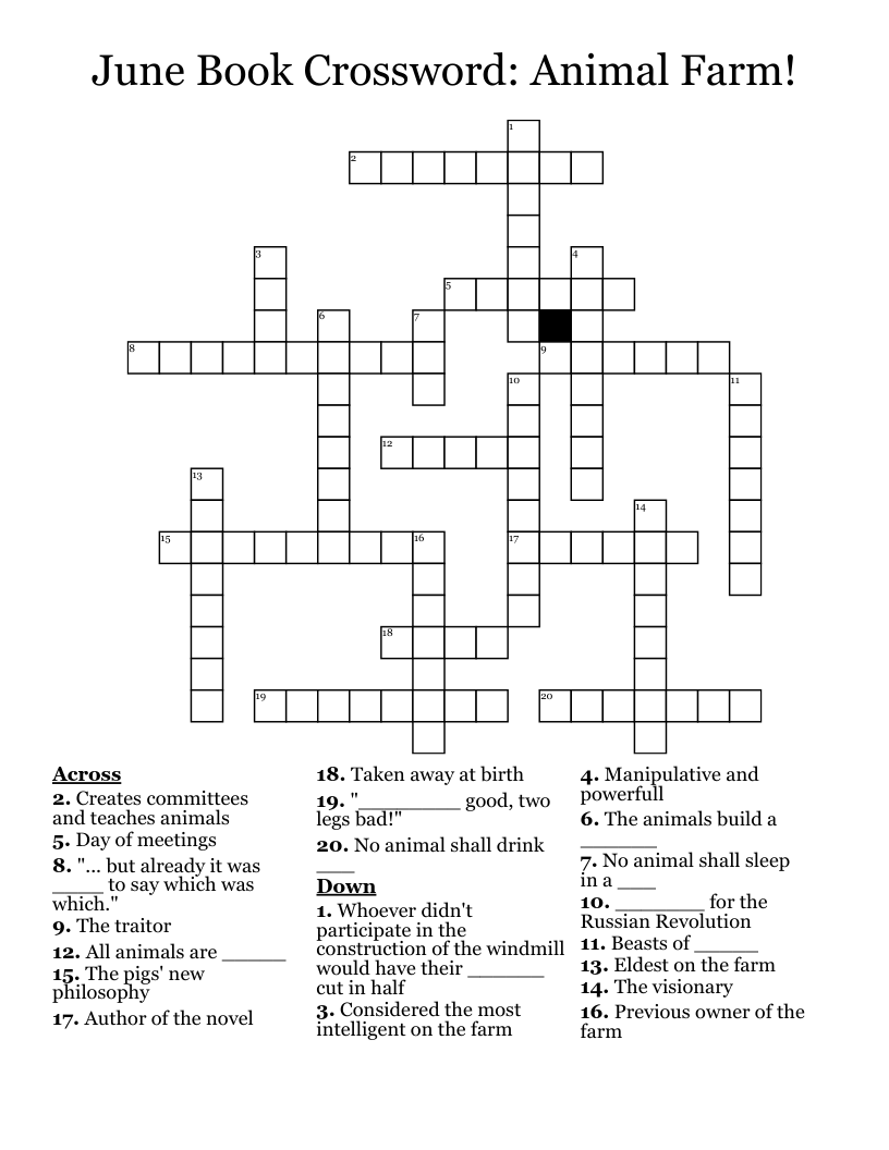 June Book Crossword: Animal Farm!
