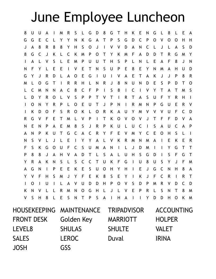 June Employee Luncheon Word Search