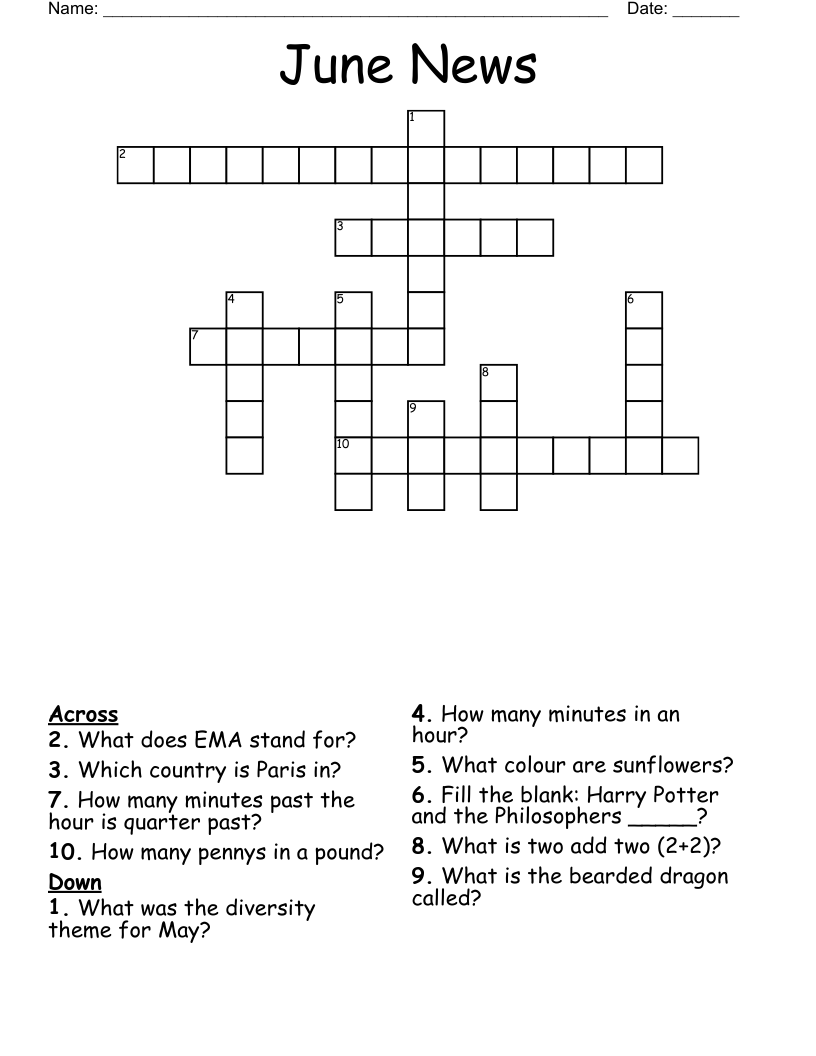 June News Crossword