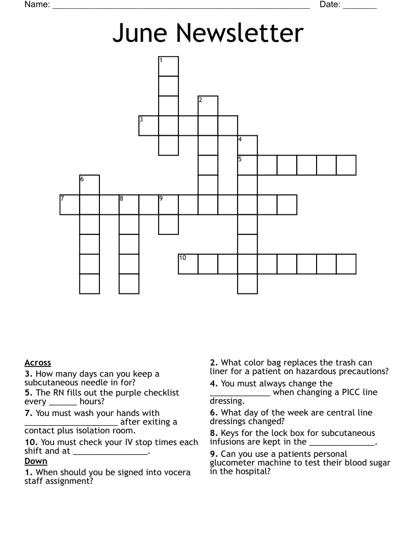 June Newsletter Crossword