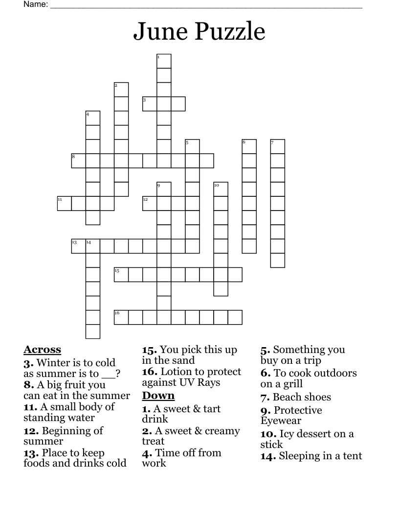June Puzzle Crossword