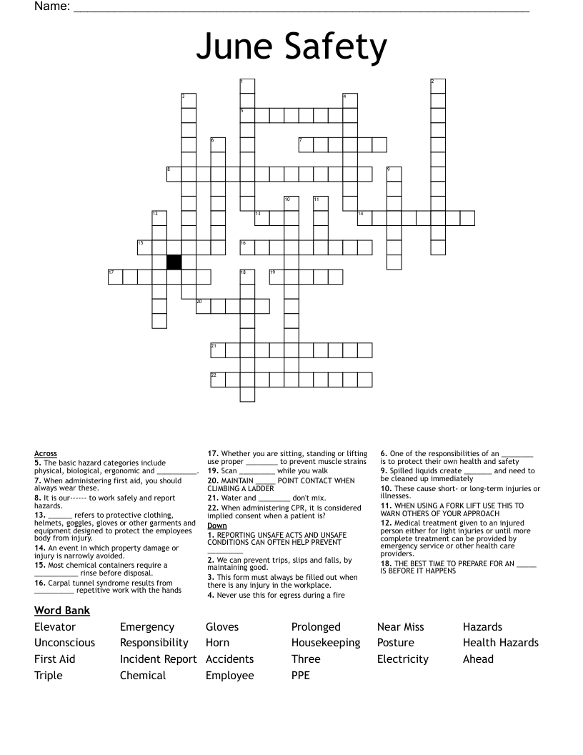 June Safety Crossword