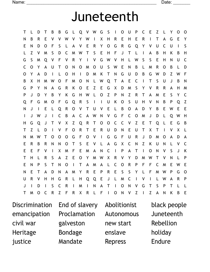Juneteenth Word Search