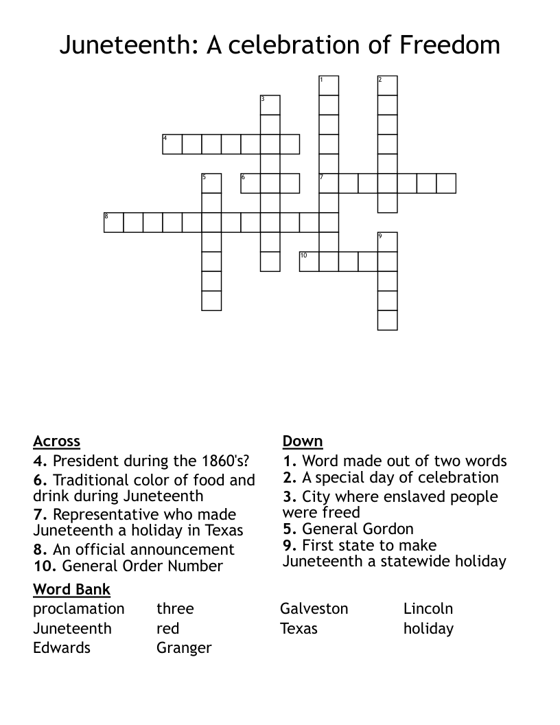 Juneteenth: A celebration of Freedom Crossword
