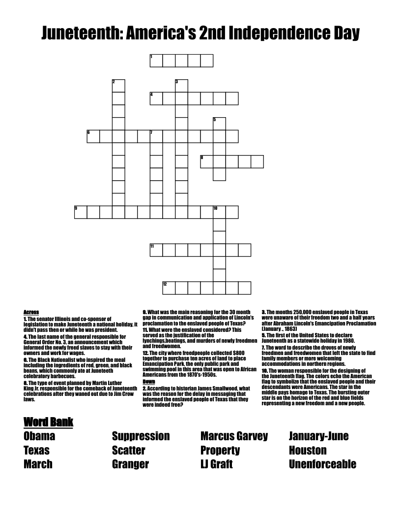 Juneteenth: America's 2nd Independence Day Crossword