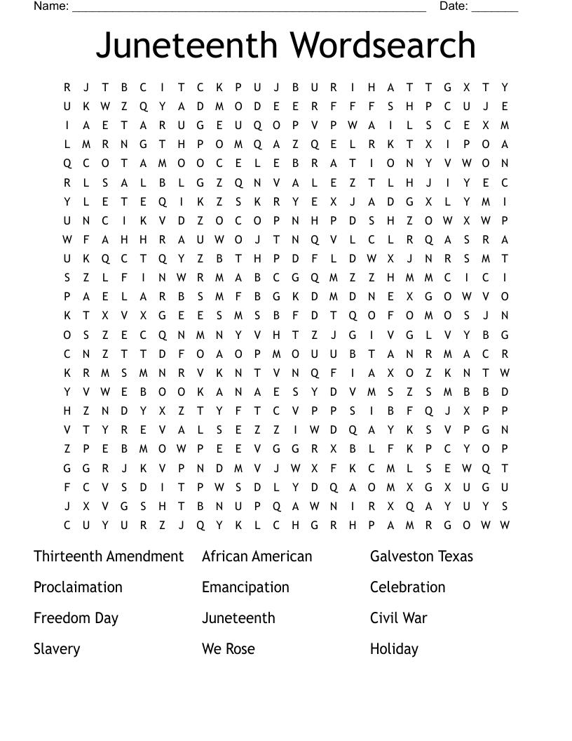 Juneteenth Wordsearch