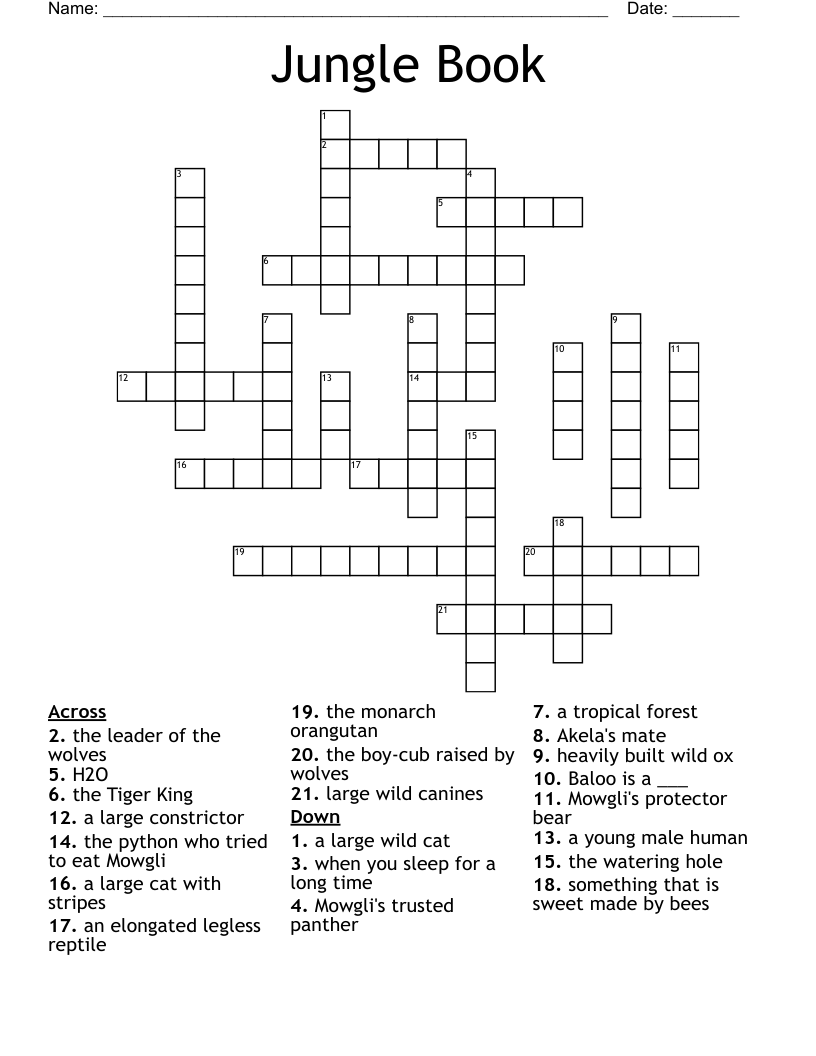 Jungle Book Crossword