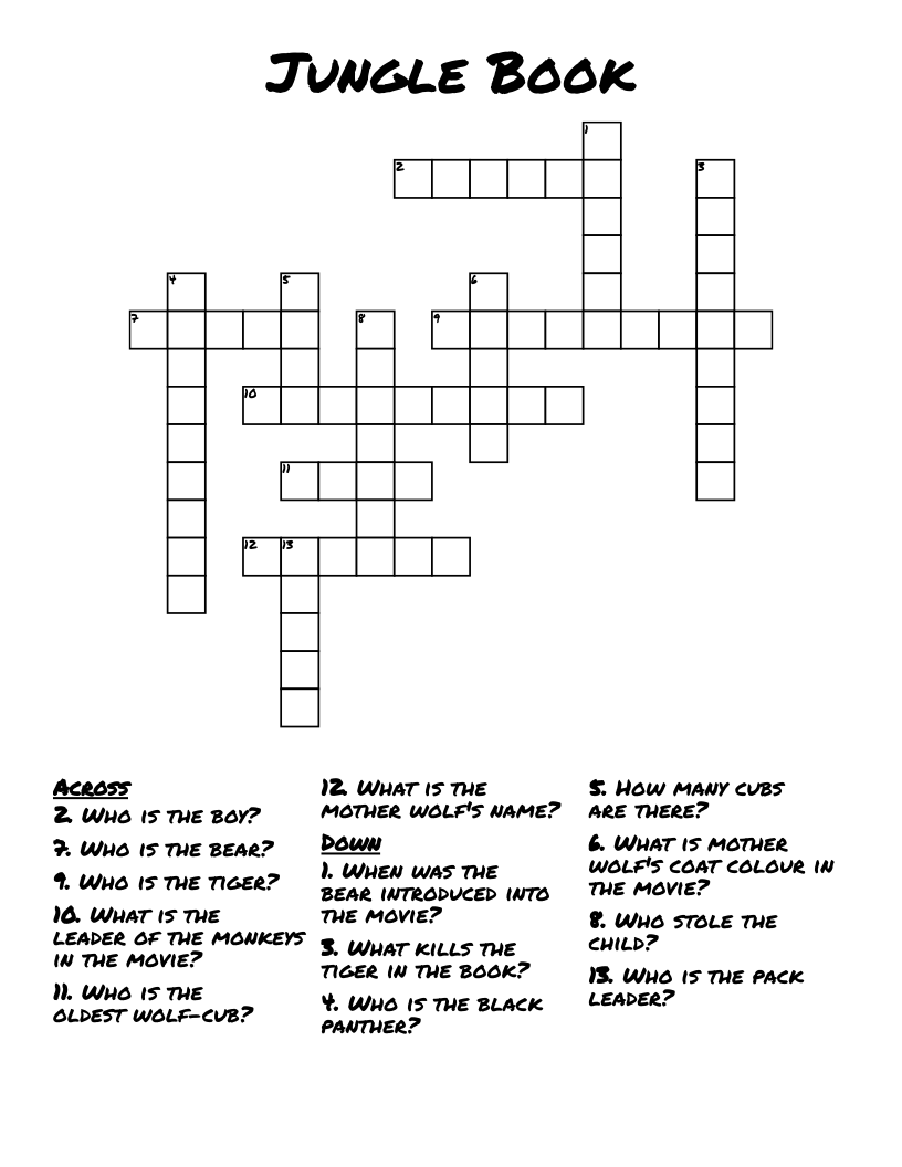 Jungle Book Crossword