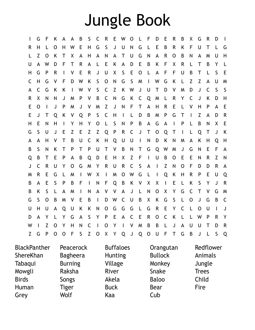 Jungle Book Word Search