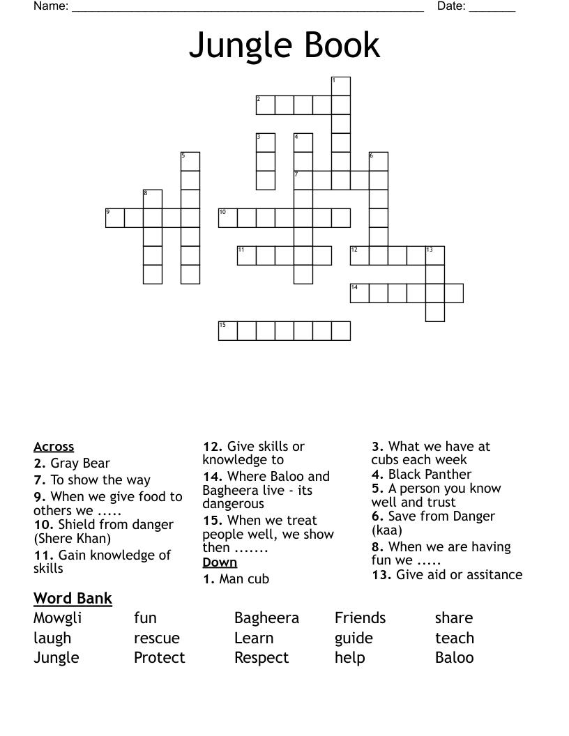 Jungle Book Crossword