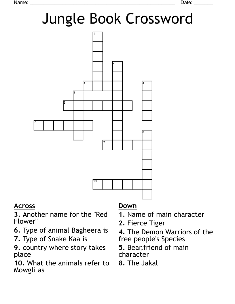 Jungle Book Crossword