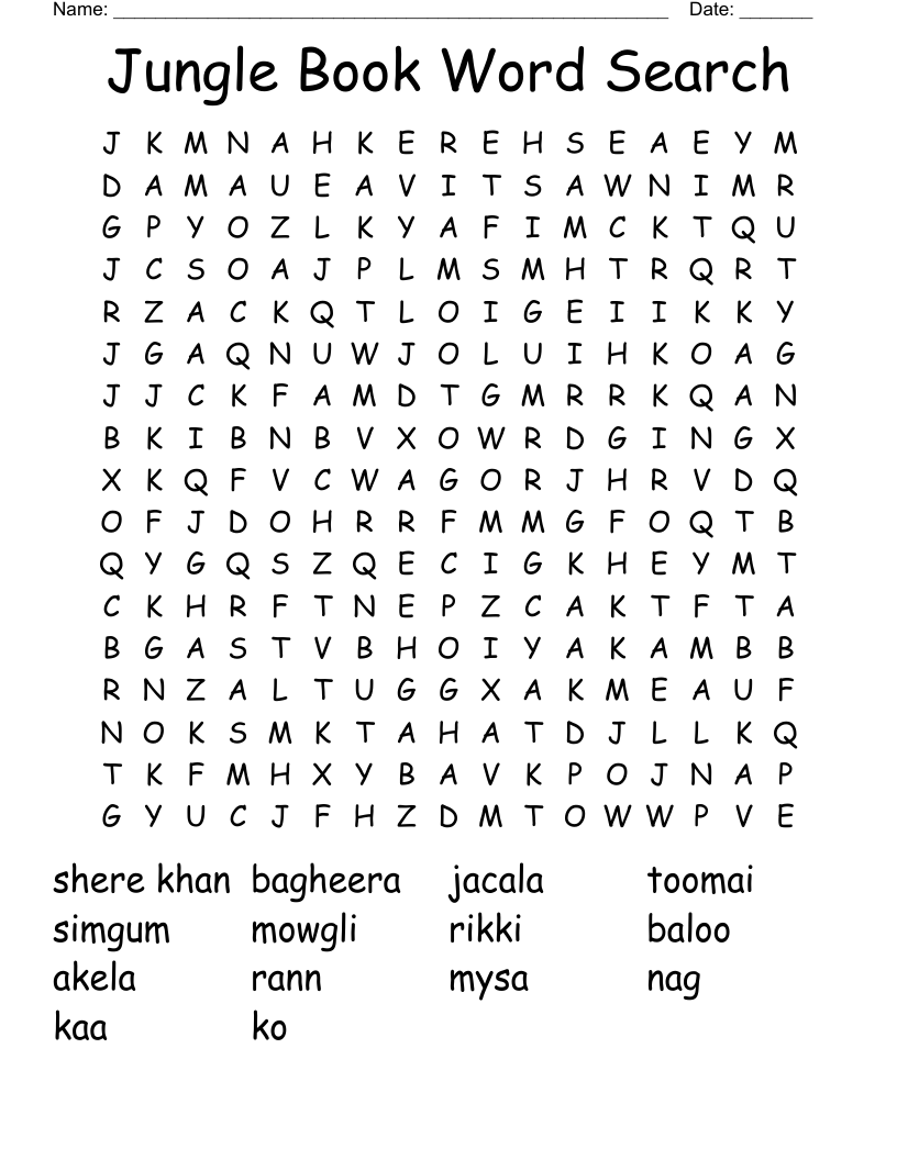 Jungle Book Word Search
