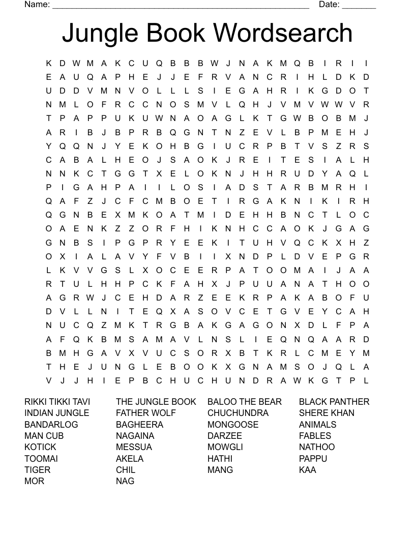 Jungle Book Wordsearch 