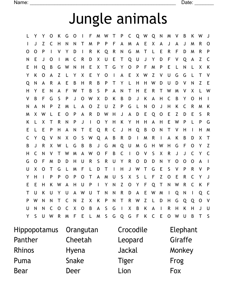 Jungle animals Word Search