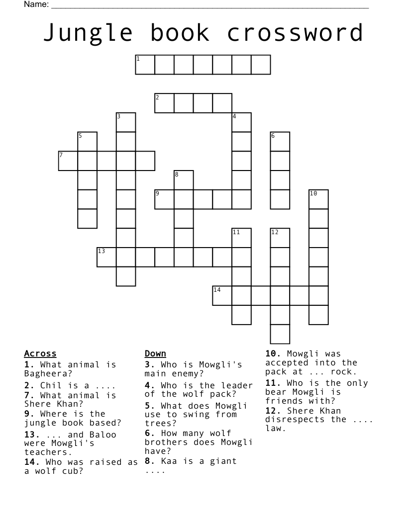 Jungle book crossword