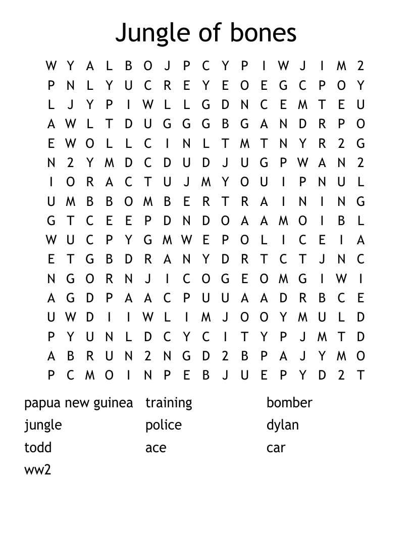 Jungle of bones Word Search