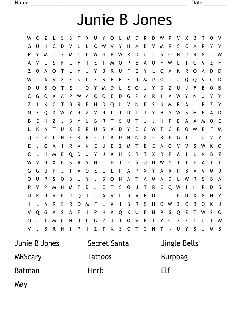 Junie B Jones Word Search