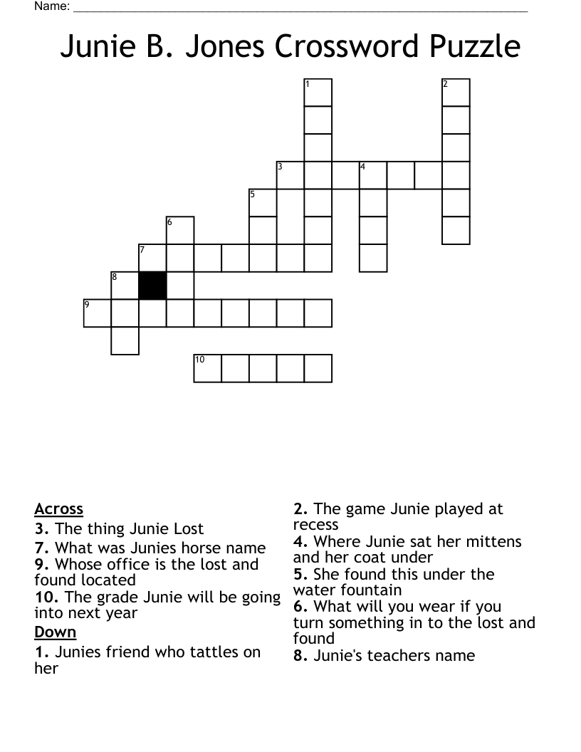 Junie B. Jones Crossword Puzzle