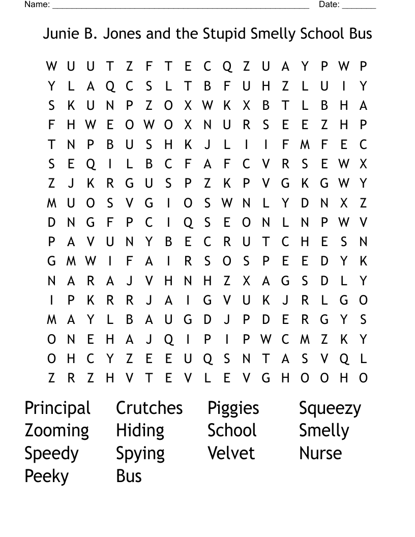 Junie B. Jones and the Stupid Smelly School Bus Word Search