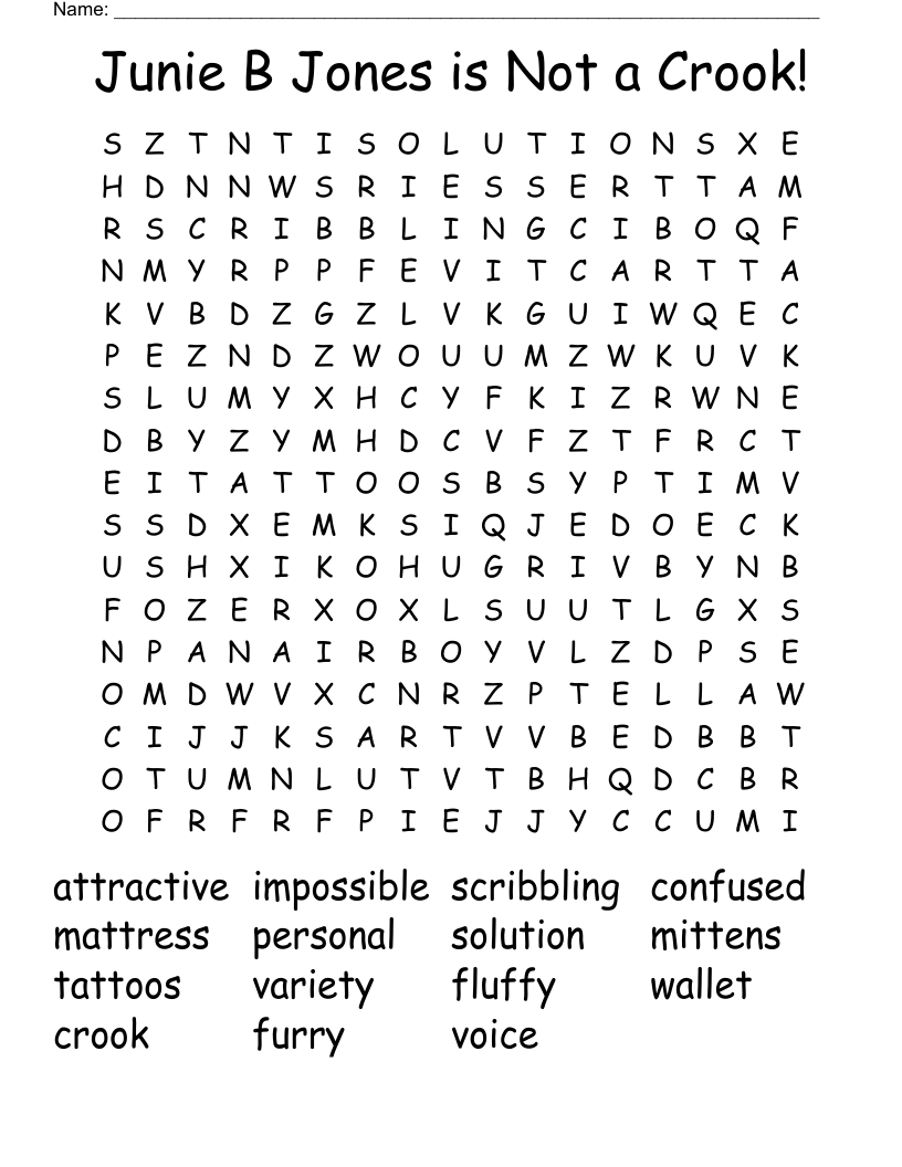 Junie B Jones is Not a Crook! Word Search