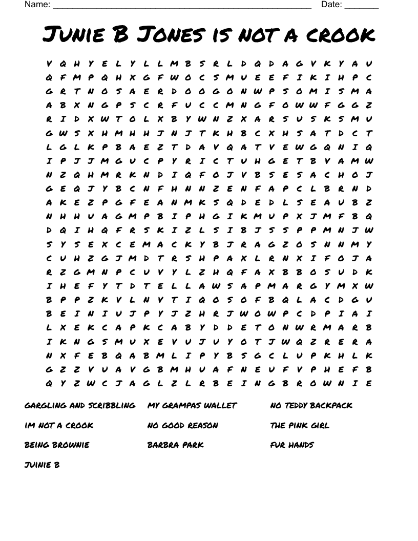 Junie B Jones is not a crook Word Search