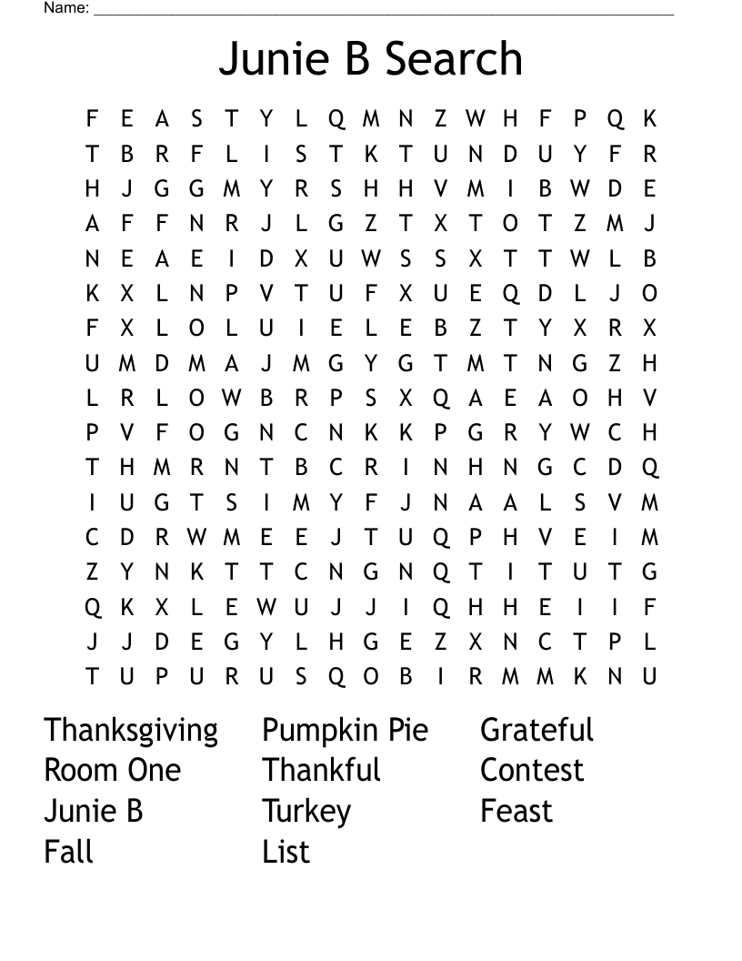 Junie B Search Word Search