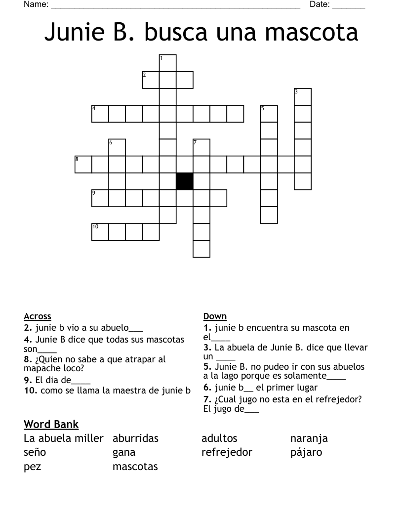 Junie B. busca una mascota Crossword