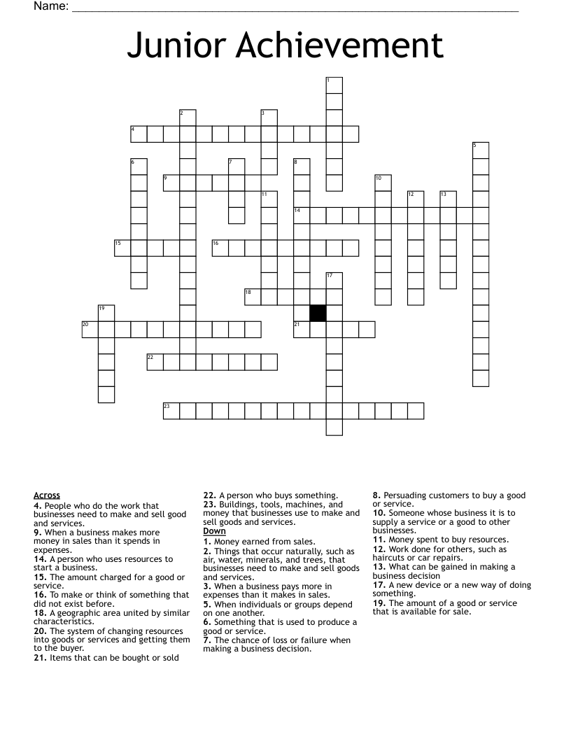 Junior Achievement Crossword