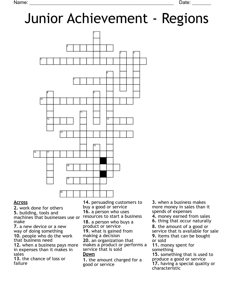 Junior Achievement - Regions Crossword