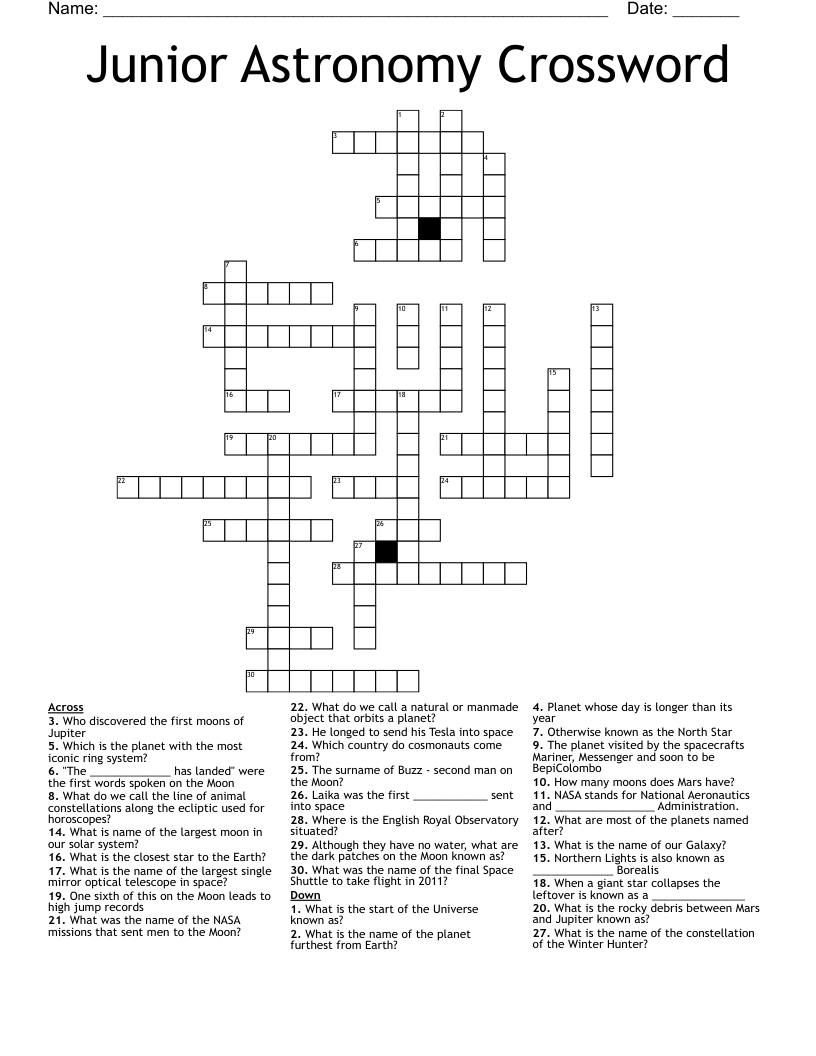 Junior Astronomy Crossword