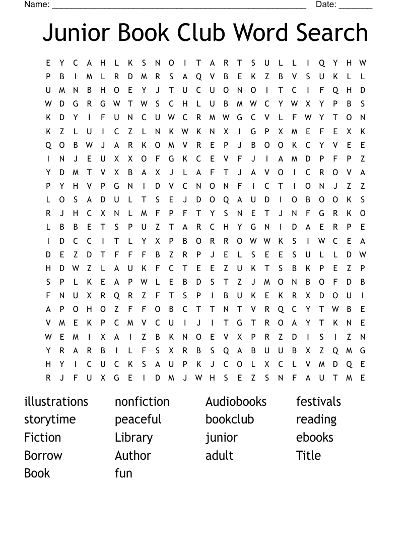 Junior Book Club Word Search