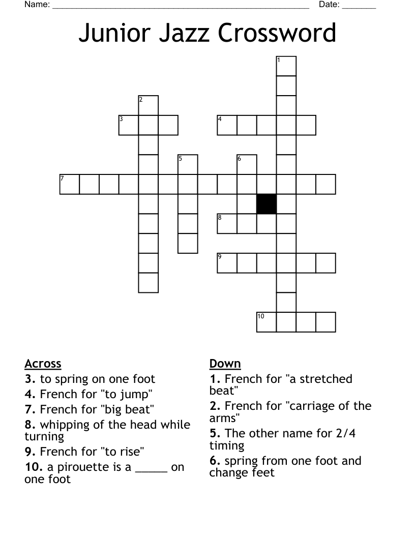 Junior Jazz Crossword
