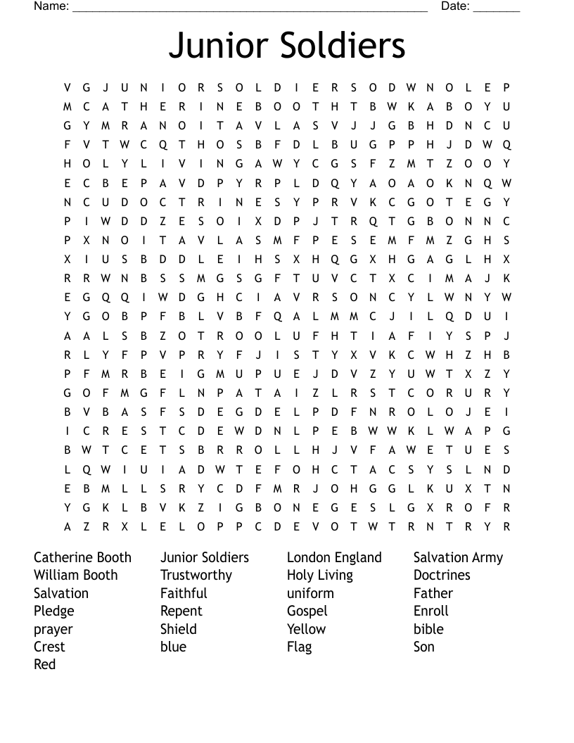 Junior Soldiers Word Search