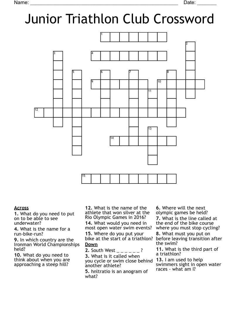 Junior Triathlon Club Crossword