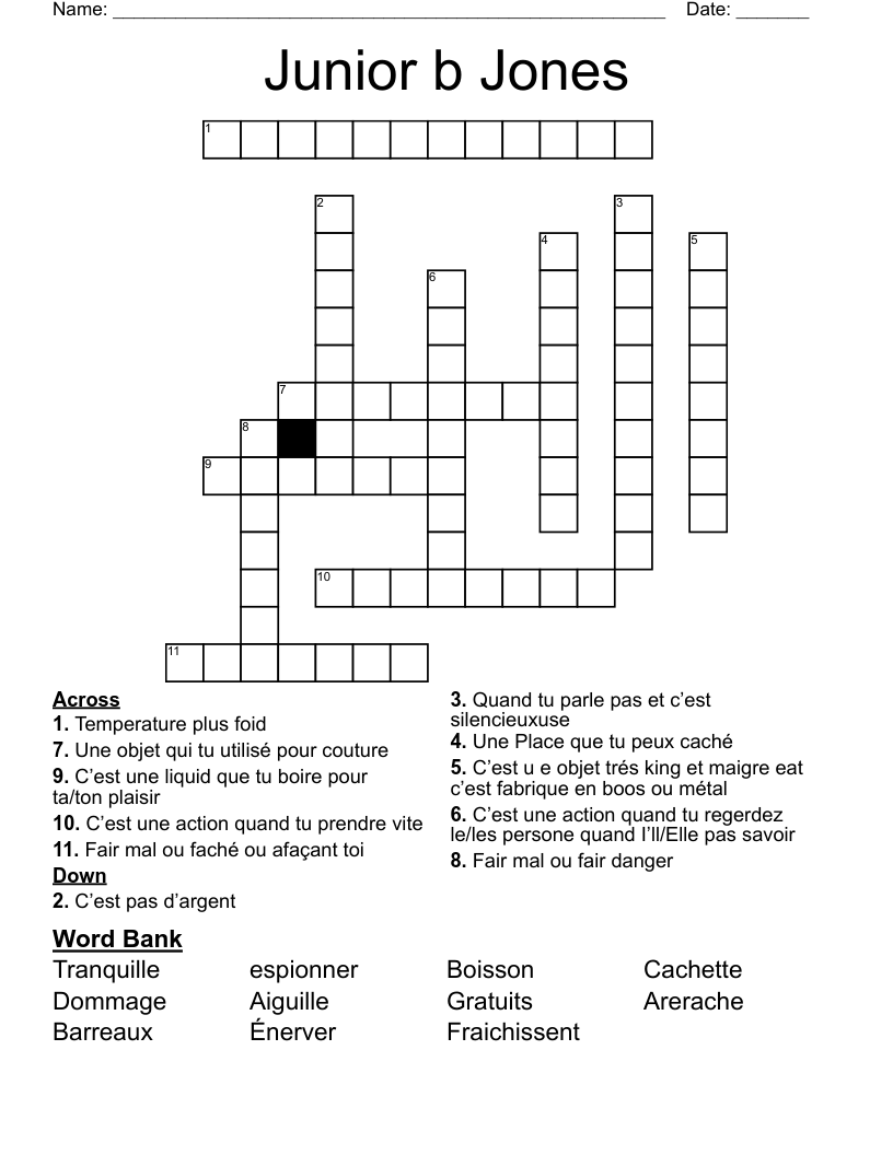 Junior b Jones  Crossword