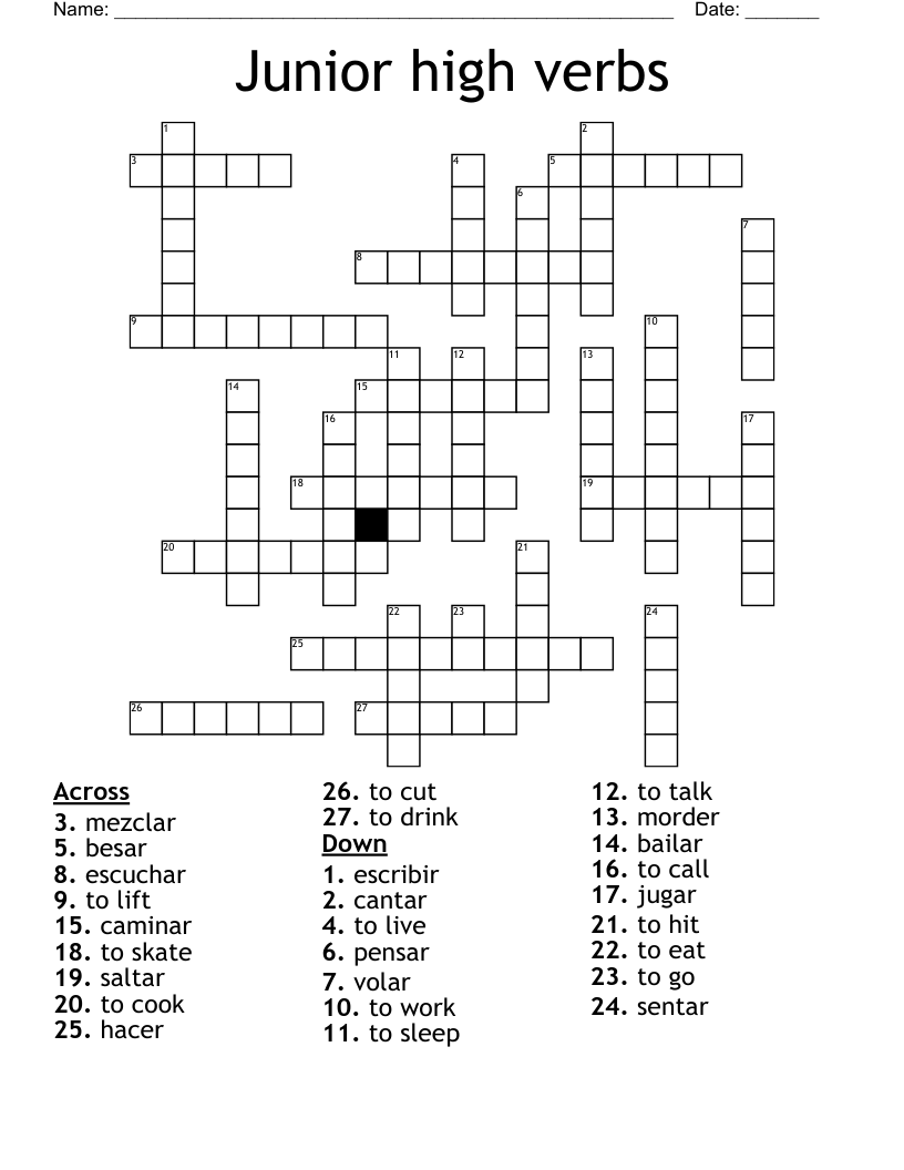 Junior high verbs Crossword