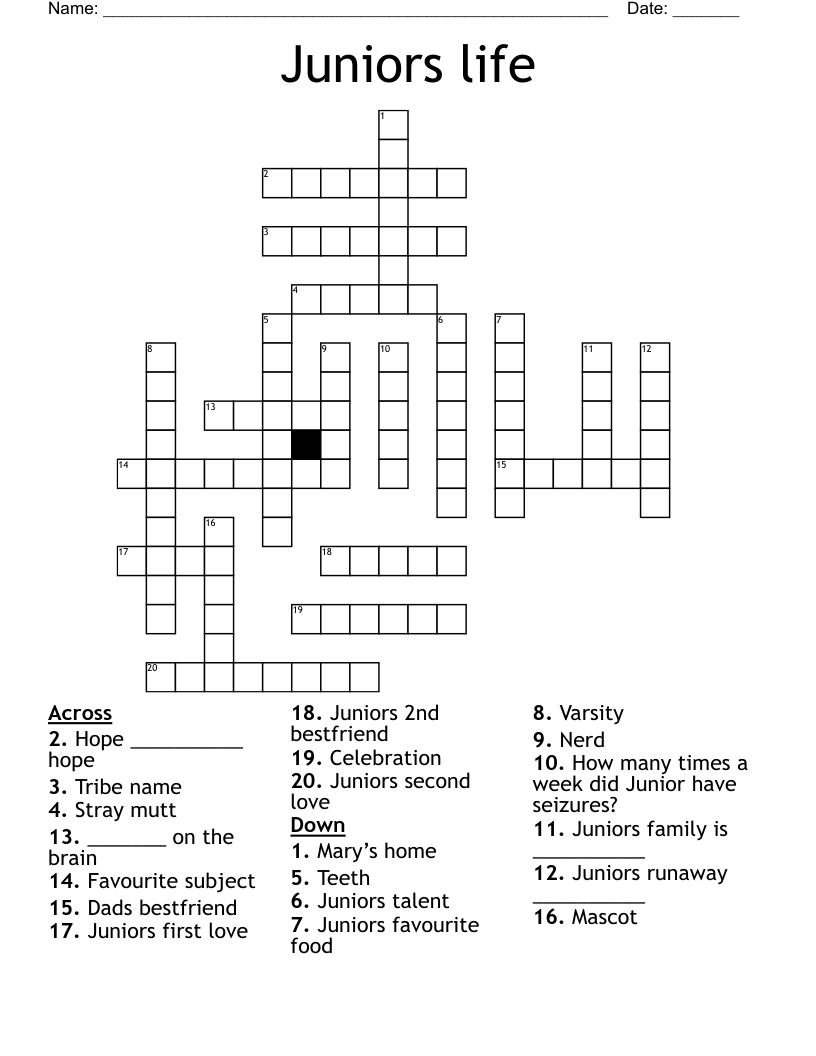 Juniors life Crossword